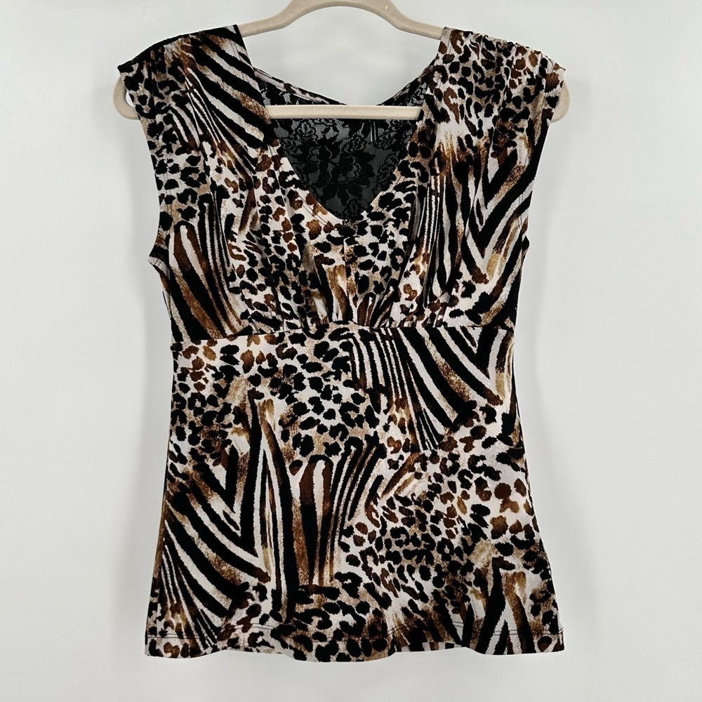 SLIMPACT NWT Women’s Leopard Lace Top w/Built-In Shapewear Sleeveless Size Small